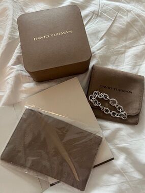 David Yurman Silver Twisted Cable Link Bracelet with Brown Pouch